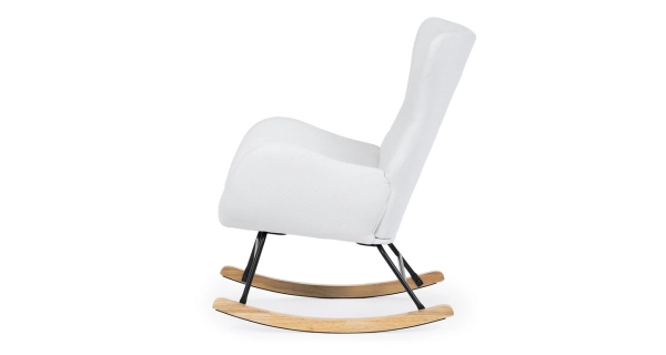 Houpací křeslo JERRIS, potah bílá látka, dřevěné nohy