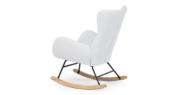 Houpací křeslo JERRIS, potah bílá látka, dřevěné nohy