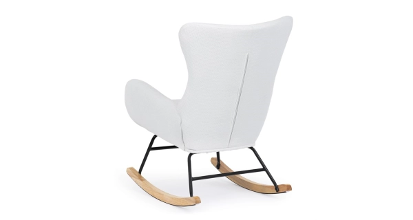 Houpací křeslo JERRIS, potah bílá látka, dřevěné nohy