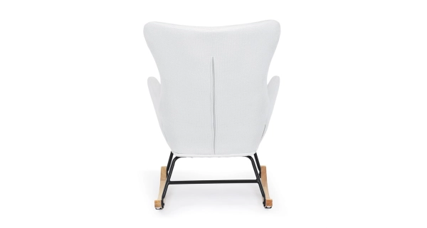 Houpací křeslo JERRIS, potah bílá látka, dřevěné nohy