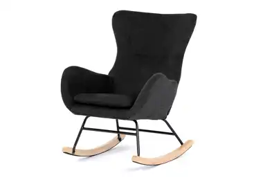 Houpací křeslo JERRIS, potah černá látka, dřevěné nohy DOPRODEJ