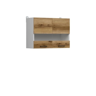 JAMISON, vitrína 80 cm, bílá/dub delano světlý