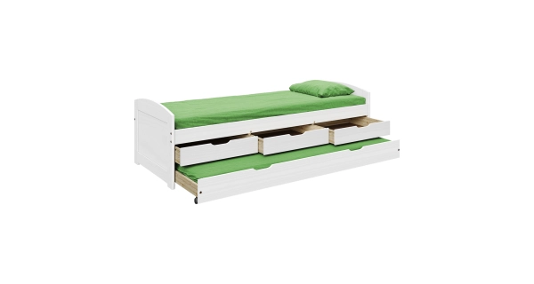 Jednolůžko s přistýlkou BANNY 90x200 cm vč. roštu, masiv borovice/bílá