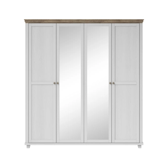 JEJUDO čtyřdvéřová skříň se zrcadlem, abiskoash bílý/dub lefkas