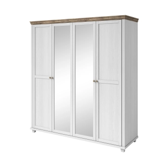 JEJUDO čtyřdvéřová skříň se zrcadlem, abiskoash bílý/dub lefkas