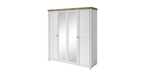 JEJUDO čtyřdvéřová skříň se zrcadlem, abiskoash bílý/dub lefkas