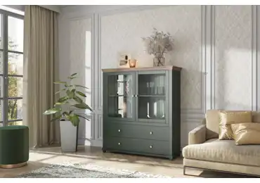 JEJUDO komoda 2D2S, zelená/dub lefkas