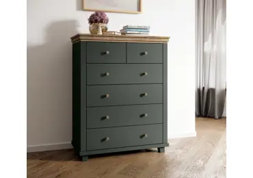 JEJUDO šuplíková komoda velká, zelená/dub lefkas