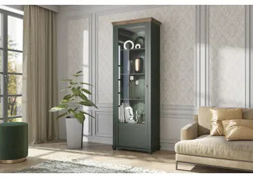 JEJUDO vitrína 1D levá, zelená/dub lefkas