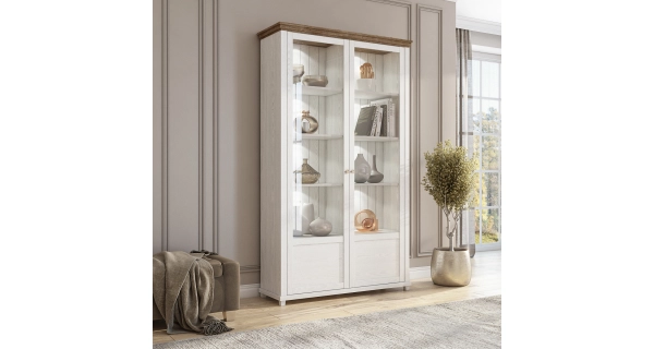 JEJUDO vitrína 2D, abiskoash bílý/dub lefkas