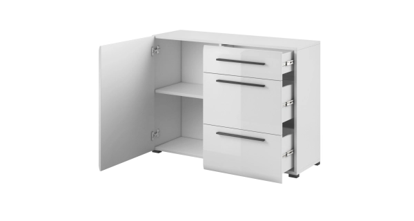 JEOLLA komoda 1D3S, bílá/bílý lesk