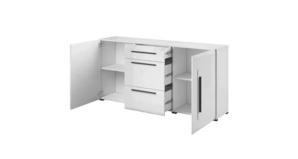 JEOLLA komoda 2D3S typ 1, bílá/bílý lesk