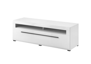 JEOLLA televizní stolek šíře 140 cm, bílá/bílý lesk
