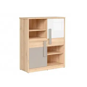 JERIMOTH komoda nízká, buk iconic/bílý lesk/šedá, 5 let záruka