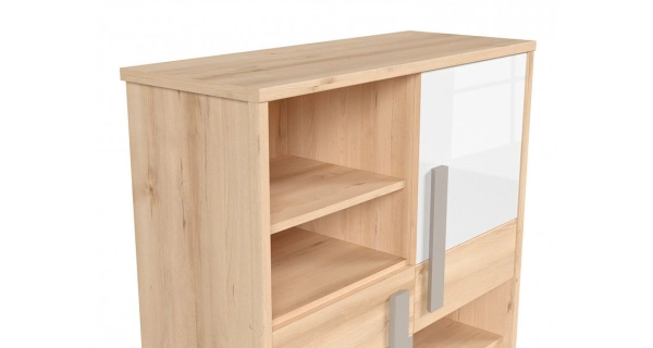 JERIMOTH komoda nízká, buk iconic/bílý lesk/šedá, 5 let záruka