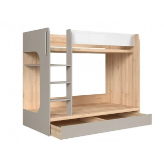 JERIMOTH patrová postel, buk iconic/bílý lesk/šedá, 5 let záruka