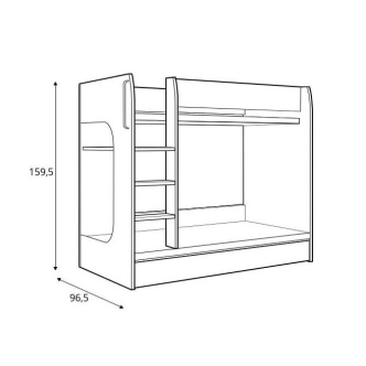 JERIMOTH patrová postel, buk iconic/bílý lesk/šedá, 5 let záruka