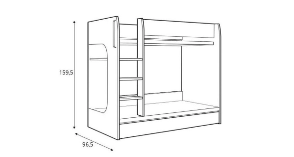 JERIMOTH patrová postel, buk iconic/bílý lesk/šedá, 5 let záruka