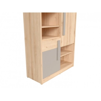 JERIMOTH skříň 3D, buk iconic/bílý lesk/šedá, 5 let záruka