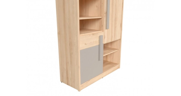 JERIMOTH skříň 3D, buk iconic/bílý lesk/šedá, 5 let záruka