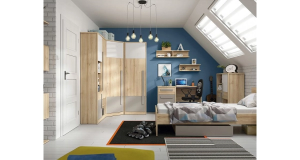 JERIMOTH skříň 3D, buk iconic/bílý lesk/šedá, 5 let záruka