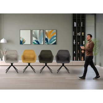 Jídelní a konferenční židle FENWELJOR, tmavě šedá látka, černý kov