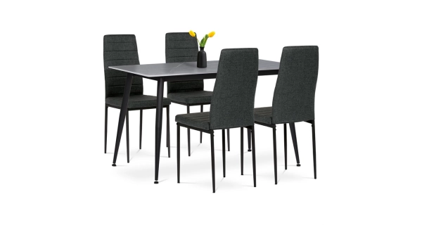 Jídelní set 1+4 FORNA, šedý mramor, černá látka