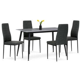 Jídelní set 1+4 FORNA, šedý mramor, černá látka