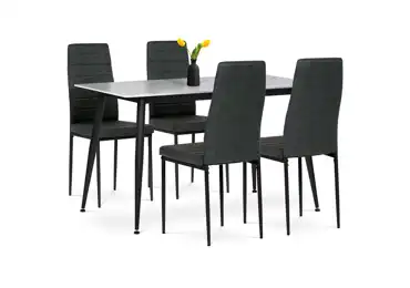 Jídelní set 1+4 ROSIVEL, bílý mramor, černá látka