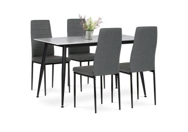 Jídelní set 1+4 ROSIVEL, bílý mramor, šedá látka