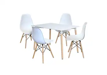 Jídelní set FARUK, stůl 120x80 cm + 4 židle, bílý/buk