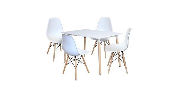 Jídelní set FARUK, stůl 120x80 cm + 4 židle, bílý/buk