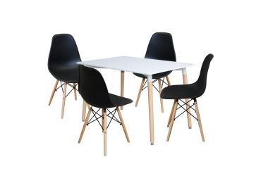 Jídelní set FARUK, stůl 120x80 cm + 4 židle, bílý/černý