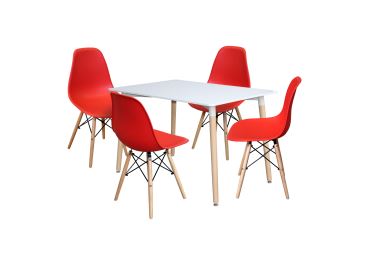 Jídelní set FARUK, stůl 120x80 cm + 4 židle, bílý/červený
