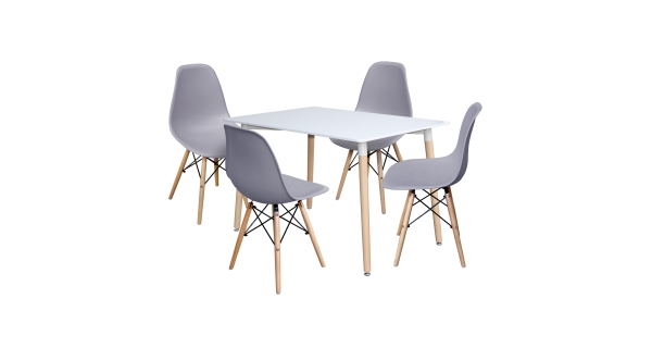 Jídelní set FARUK, stůl 120x80 cm + 4 židle, bílý/šedý