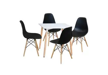 Jídelní set FARUK, stůl 80x80 cm + 4 židle, bílý/černý