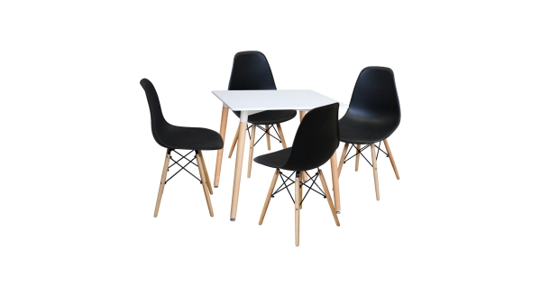 Jídelní set FARUK, stůl 80x80 cm + 4 židle, bílý/černý