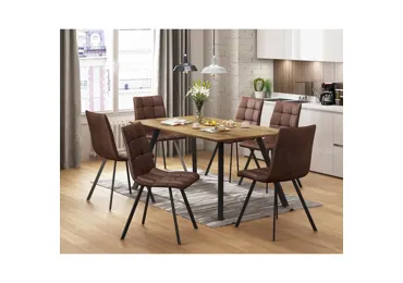 Jídelní set KALINA 1+6, dub wotan/hnědé mikrovlákno