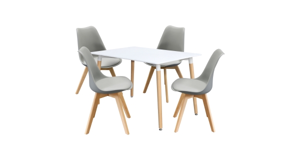 Jídelní SET stůl FARUK 120 x 80 cm + 4 židle TALES, bílá/šedá