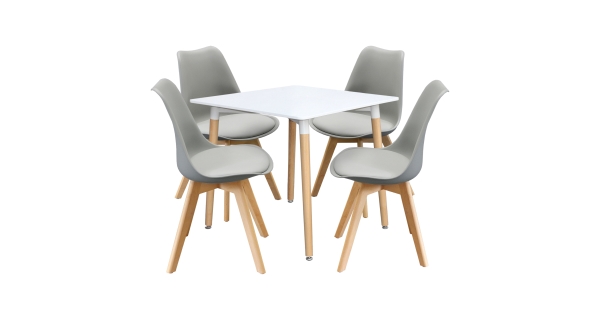 Jídelní SET stůl FARUK 80 x 80 cm + 4 židle TALES, bílá/šedá