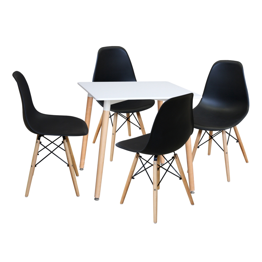 Jídelní set FARUK, stůl 80x80 cm + 4 židle, bílý/černý