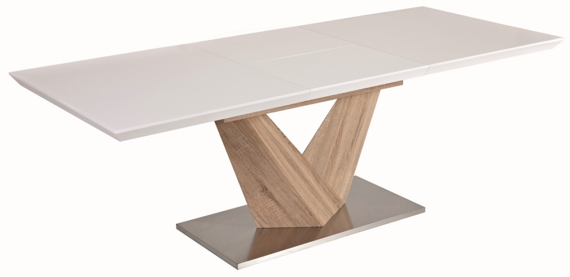Rozkládací jídelní stůl UPERY 140x85 cm, bílý lesk/dub sonoma