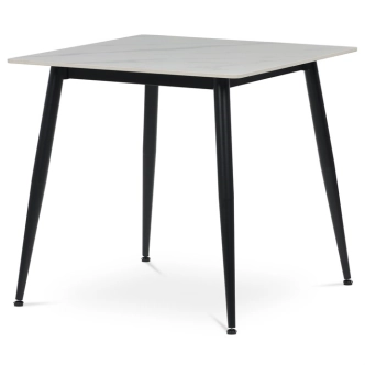 Jídelní stůl BELZANZAN 80x80 cm, bílý mramor, černý kov