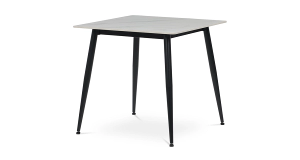 Jídelní stůl BELZANZAN 80x80 cm, bílý mramor, černý kov