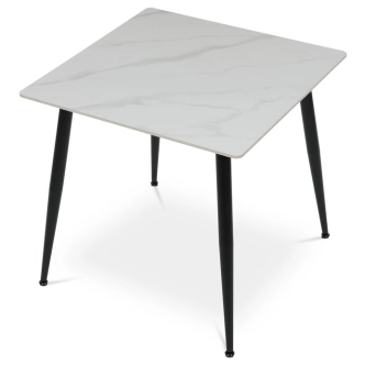 Jídelní stůl BELZANZAN 80x80 cm, bílý mramor, černý kov