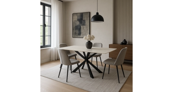Jídelní stůl ELCANOR 200x90 cm, bílý mramor/kovové nohy