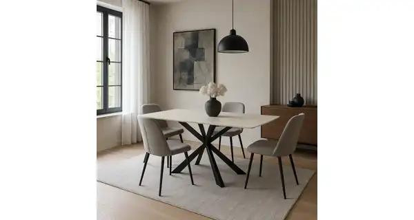 Jídelní stůl ELCANOR 200x90 cm, bílý mramor/kovové nohy