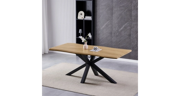 Jídelní stůl GARPONAR 180x90, dekor divoký dub, černý kov