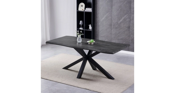 Jídelní stůl GARPONAR 180x90, dekor šedý dub, černý kov