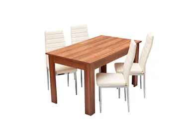 Jídelní stůl rozkládací GHAMUBAR + 4 židle SNAEFELL, krémově bílá